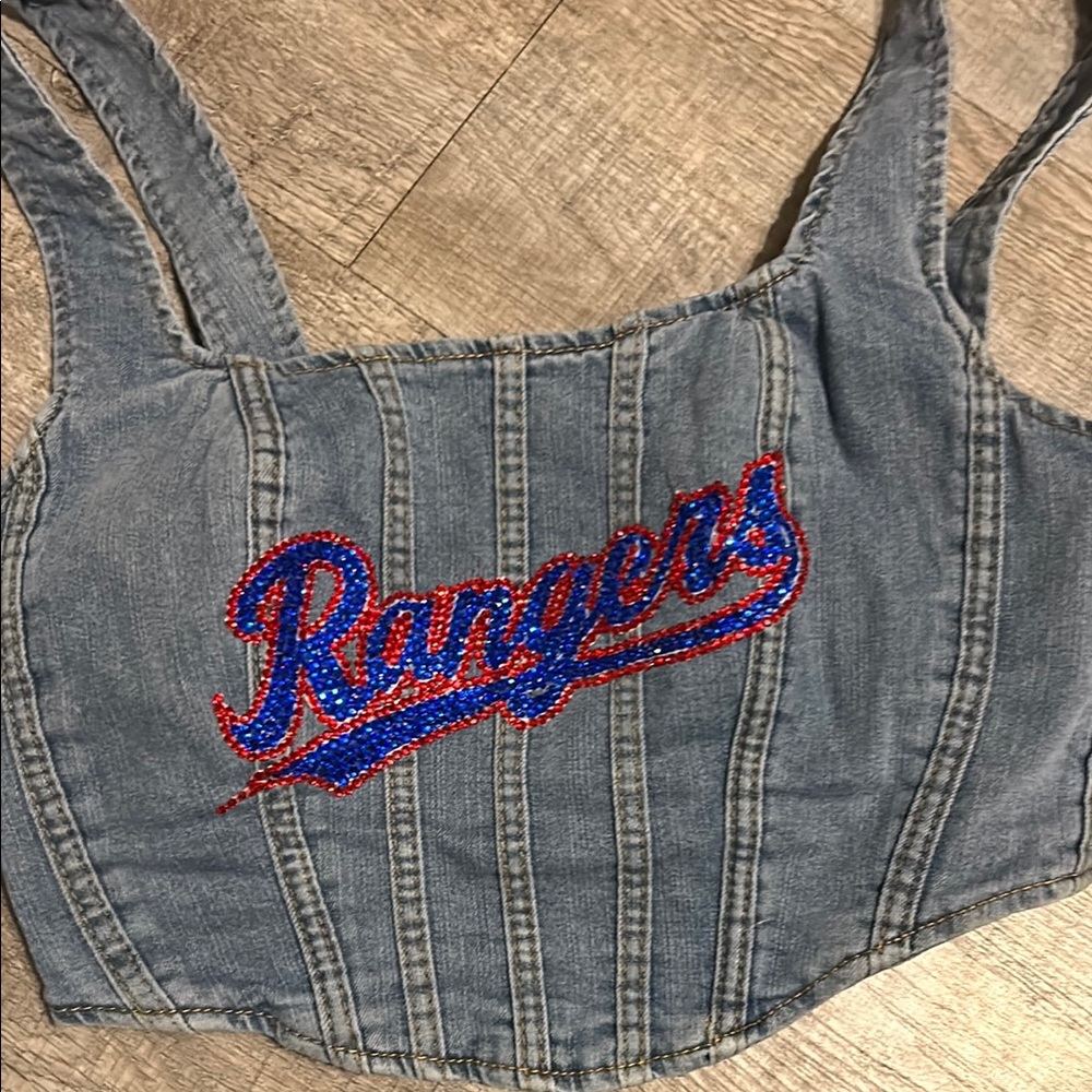 Custom Denim Crop Top with Rangers Logo